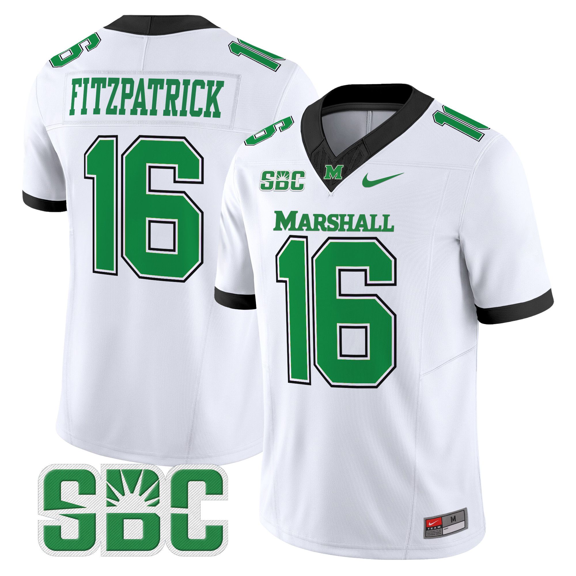 Men Marshall Thundering Herd #16 Fitzpatrick White Nike 2024 Vapor Limited NCAA Jersey